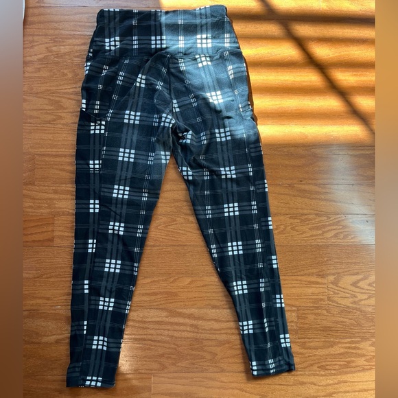 Women's Black and White Plaid buttery soft Leggings with Pockets - Picture 2 of 5